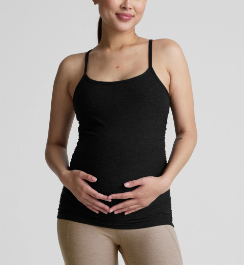 Scoop neck maternity tank with racerback side ruched super stretchy pregnant top