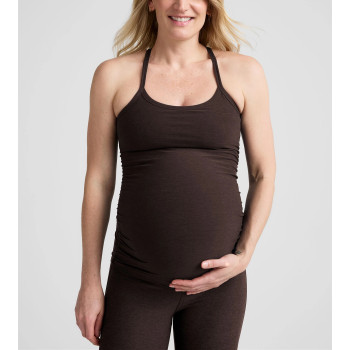 Scoop neck maternity tank with racerback side ruched super stretchy pregnant top
