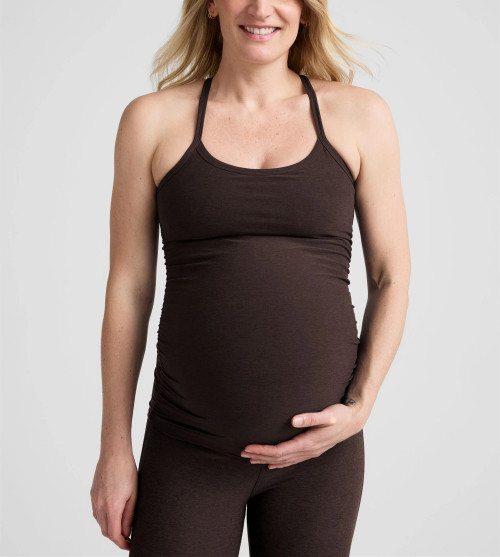 Scoop neck maternity tank with racerback side ruched super stretchy pregnant top