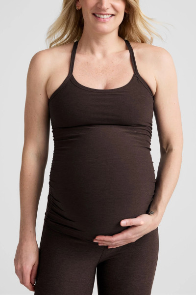 Scoop neck maternity tank with racerback side ruched super stretchy pregnant top