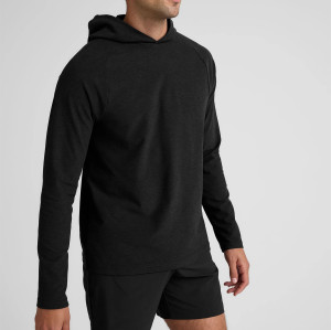 Men's long sleeve hooded sports tees light weight stretchy training hoodies