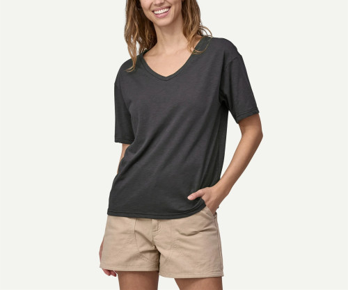 Women's light weight v neck short sleeve t shirts breathable relaxed fit gym top