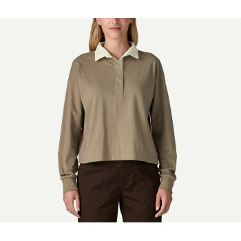 Women's long sleeve polo shirt drop shoulder relaxed fit pullovers