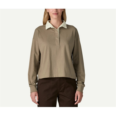 Women's long sleeve polo shirt drop shoulder relaxed fit pullovers