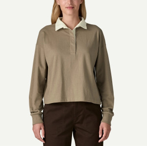 Women's long sleeve polo shirt drop shoulder relaxed fit pullovers