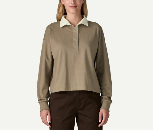 Women's long sleeve polo shirt drop shoulder relaxed fit pullovers