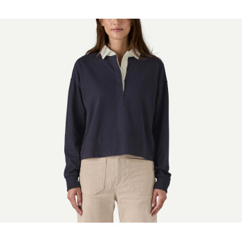 Women's long sleeve polo shirt drop shoulder relaxed fit pullovers