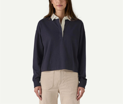 Women's long sleeve polo shirt drop shoulder relaxed fit pullovers