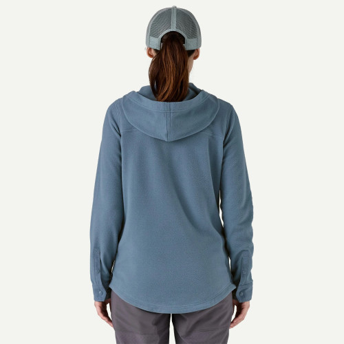 Women's functional snap button fleece hoodies regular fit hip length hooded pullover
