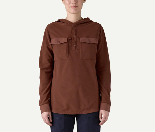 Women's functional snap button fleece hoodies regular fit hip length hooded pullover