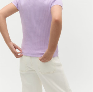 Crew neck ribbed short sleeve t shirts for girls regular fit super stretchy tees