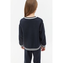 Girls crew neck piped sweatshirts oversized long sleeve pullovers