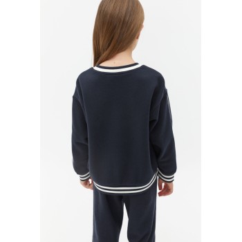 Girls crew neck piped sweatshirts oversized long sleeve pullovers