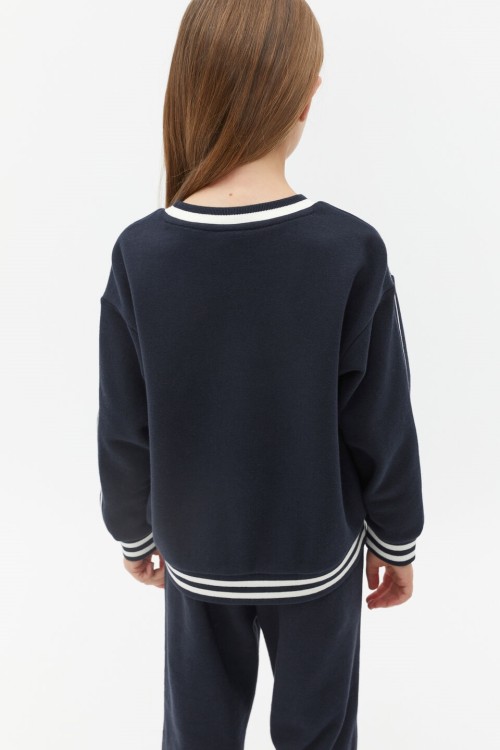 Girls crew neck piped sweatshirts oversized long sleeve pullovers