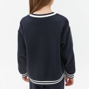 Girls crew neck piped sweatshirts oversized long sleeve pullovers