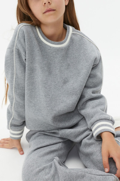Girls crew neck piped sweatshirts oversized long sleeve pullovers
