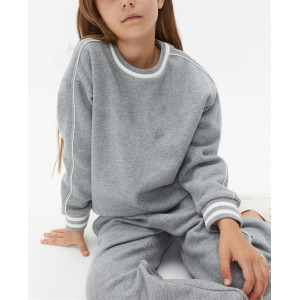 Girls crew neck piped sweatshirts oversized long sleeve pullovers