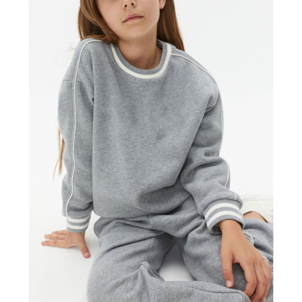 Girls crew neck piped sweatshirts oversized long sleeve pullovers
