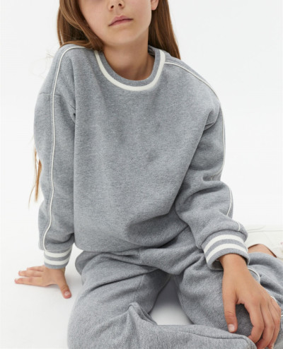 Girls crew neck piped sweatshirts oversized long sleeve pullovers