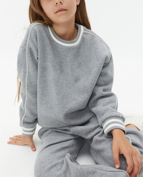 Girls crew neck piped sweatshirts oversized long sleeve pullovers
