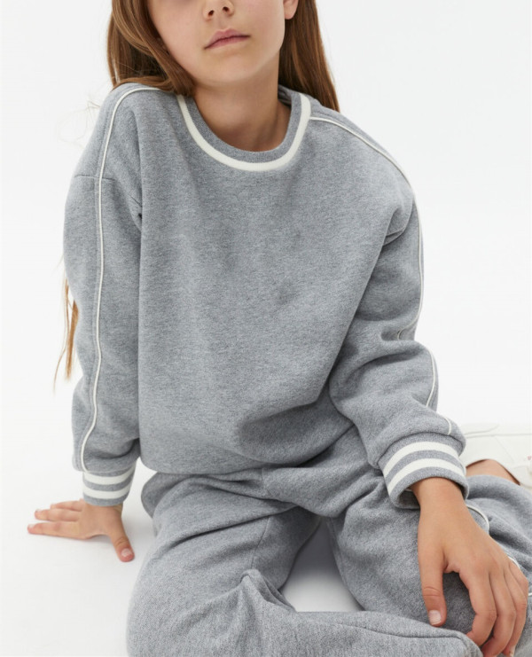 Crew neck piped girls hoodies sweatshirts oversized long sleeve pullovers