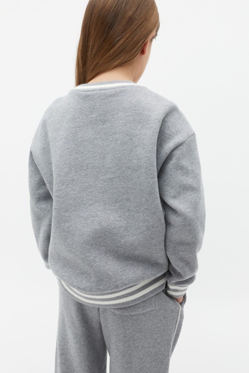 Girls crew neck piped sweatshirts oversized long sleeve pullovers