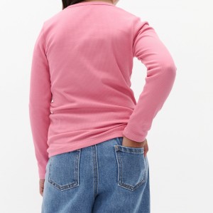 Girls long sleeve basic tee crew neck ribbed t shirts