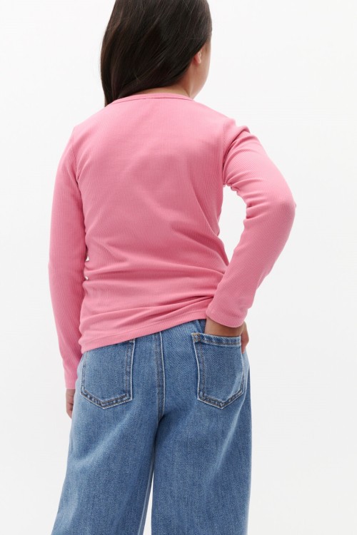 Girls long sleeve basic tee crew neck ribbed t shirts