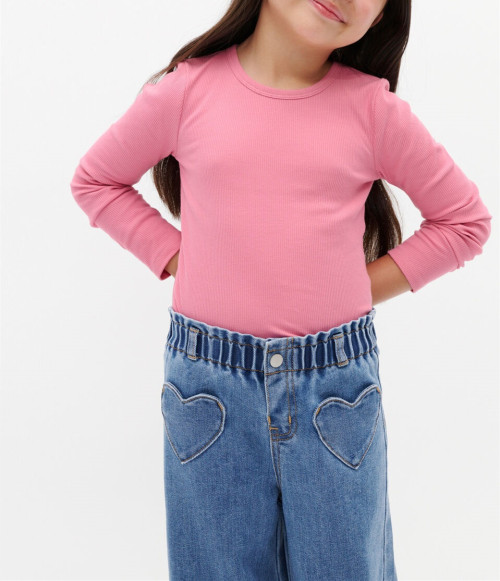 Girls long sleeve basic tee crew neck ribbed t shirts