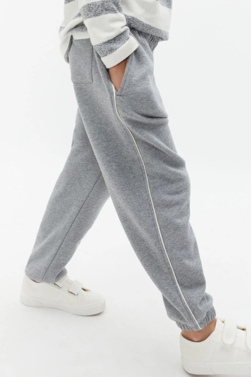 Girls piped sweatpants with pockets relaxed fit cotton fleece running joggers