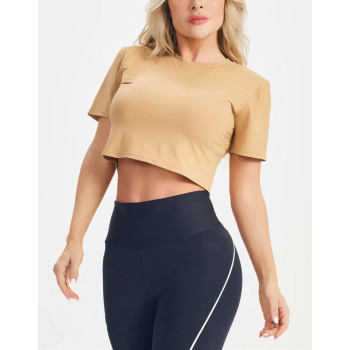 Short sleeve back cutout cropped t shirts light weight cotton tees