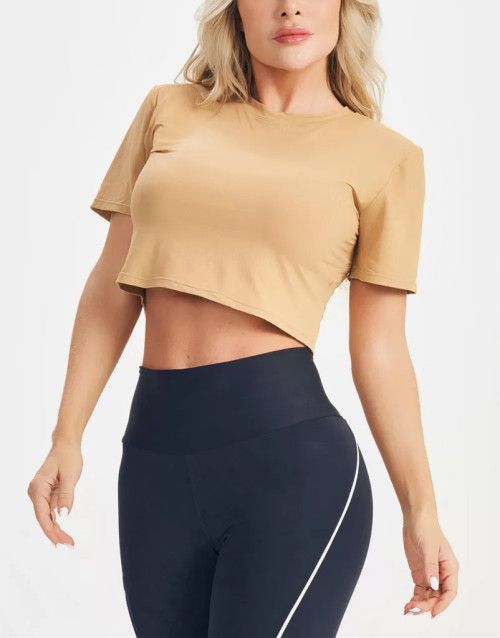 Short sleeve back cutout cropped t shirts light weight cotton tees