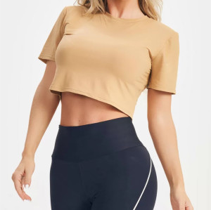 Short sleeve back cutout cropped t shirts light weight cotton tees