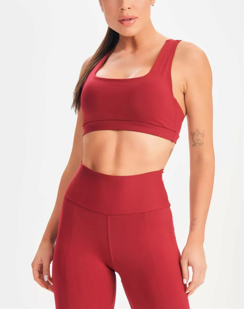 Women's square neck wide strap supportive sports bra with open back