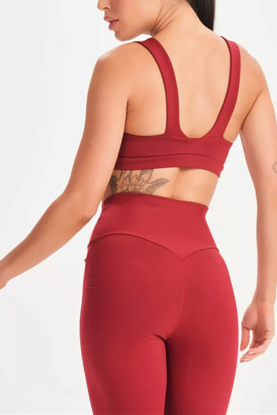 Women's square neck wide strap supportive sports bra with open back