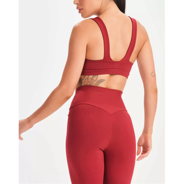 Women's square neck wide strap supportive sports bra with open back