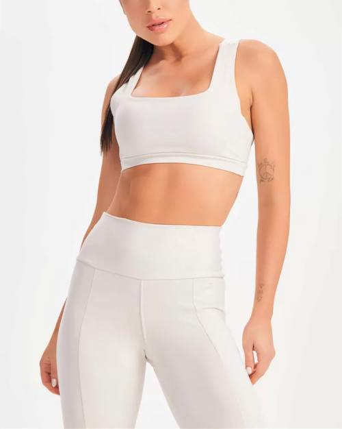 Women's square neck wide strap supportive sports bra with open back