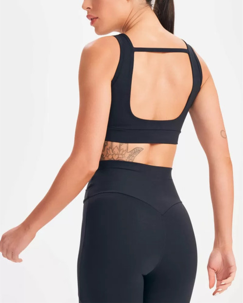 Women's new arrival v neck backless sports bra medium impact wide strap padded crop