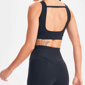 Women's new arrival v neck backless sports bra medium impact wide strap padded crop