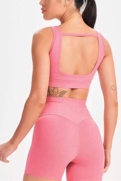 Women's new arrival v neck backless sports bra medium impact wide strap padded crop