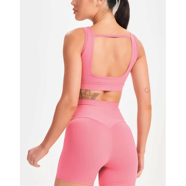 Women's new arrival v neck backless sports bra medium impact wide strap padded crop