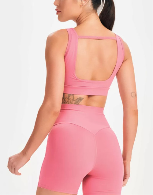 Women's new arrival v neck backless sports bra medium impact wide strap padded crop