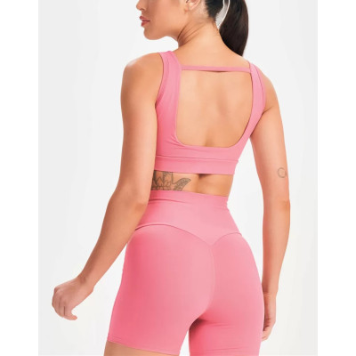 Women's new arrival v neck backless sports bra medium impact wide strap padded crop