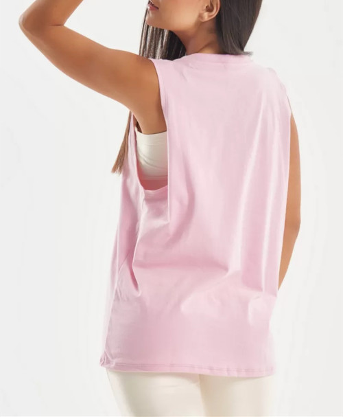 Women's crew neck relaxed fit hip length tanks light weight sleeveless gym top