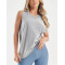 Women's crew neck relaxed fit hip length tanks light weight sleeveless gym top