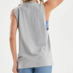Women's crew neck relaxed fit hip length tanks light weight sleeveless gym top