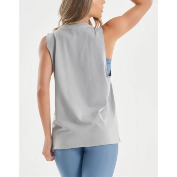 Women's crew neck relaxed fit hip length tanks light weight sleeveless gym top