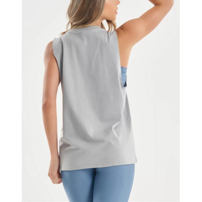 Women's crew neck relaxed fit hip length tanks light weight sleeveless gym top