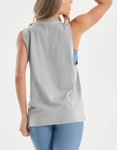 Women's crew neck relaxed fit hip length tanks light weight sleeveless gym top