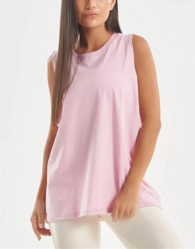 Women's crew neck relaxed fit hip length tanks light weight sleeveless gym top